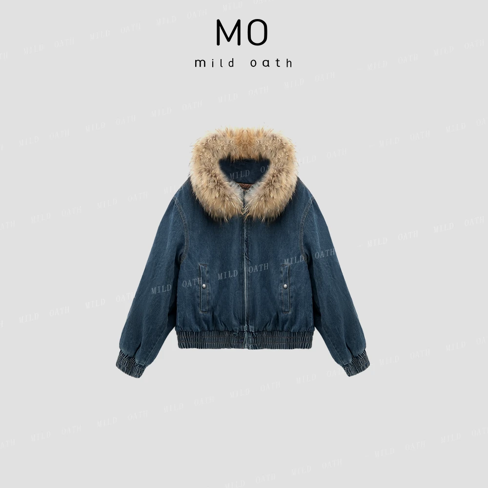 MILD OATH【流浪嬉皮】貉子毛连帽牛仔羽绒服