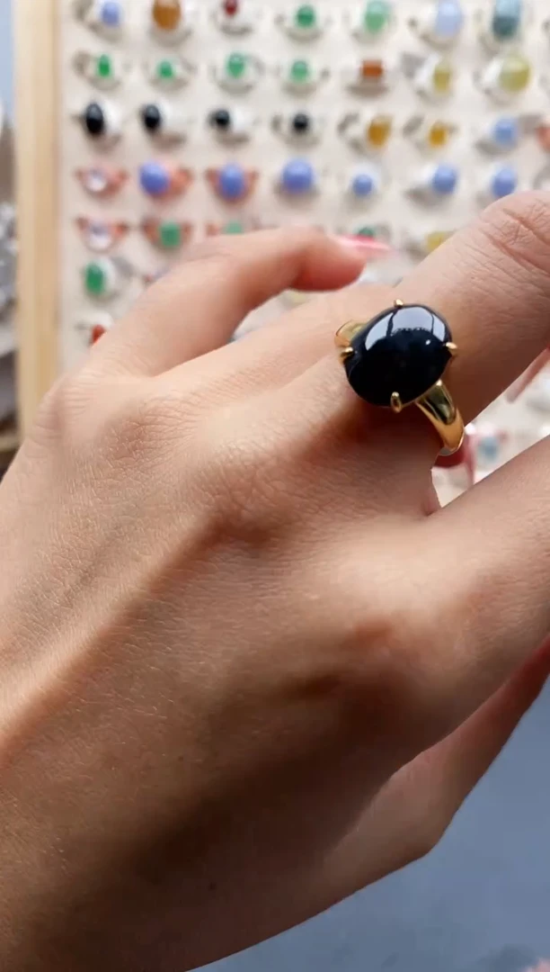 【闪购商品】翡翠戒指银S925镶嵌缅甸天然A货翡翠444 5+3