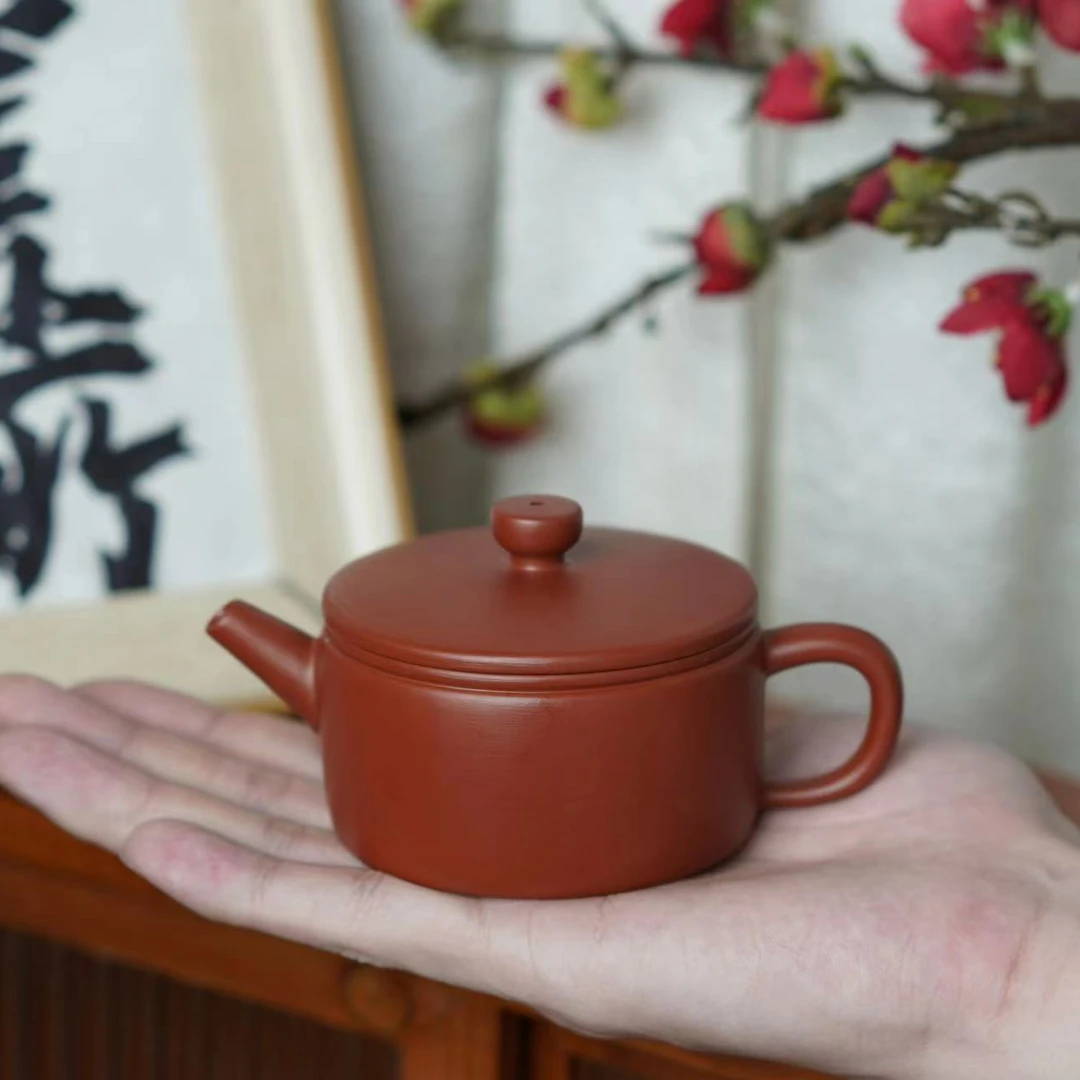 潮州朱泥手拉壶大宽口汉瓦功夫茶壶直筒实用茶壶纯手工家用手制