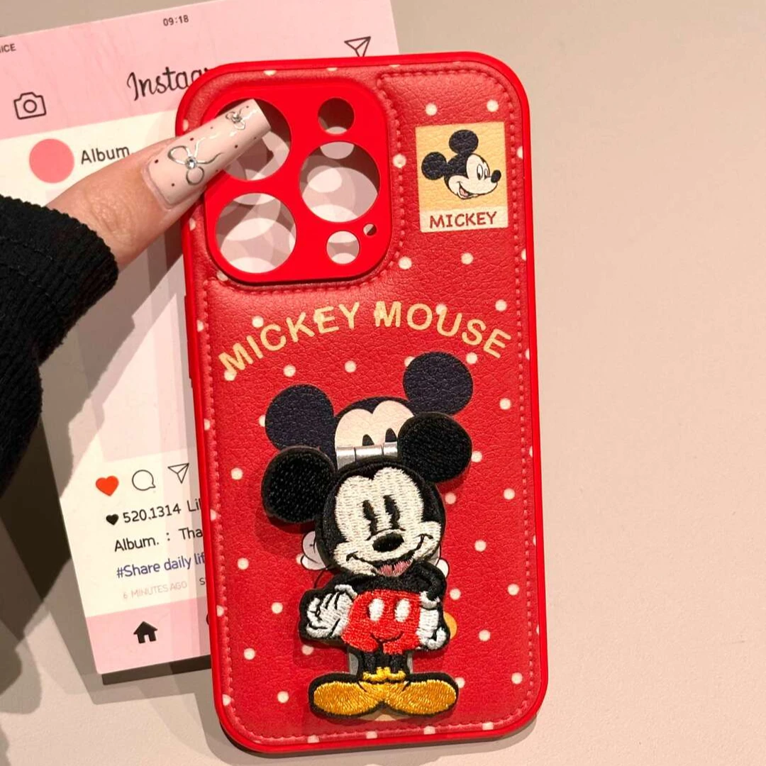 新年红波点刺绣米奇适用苹果16手机壳iphone15卡通14promax少女13