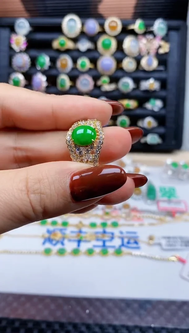 银S925镶嵌戒指翡翠349