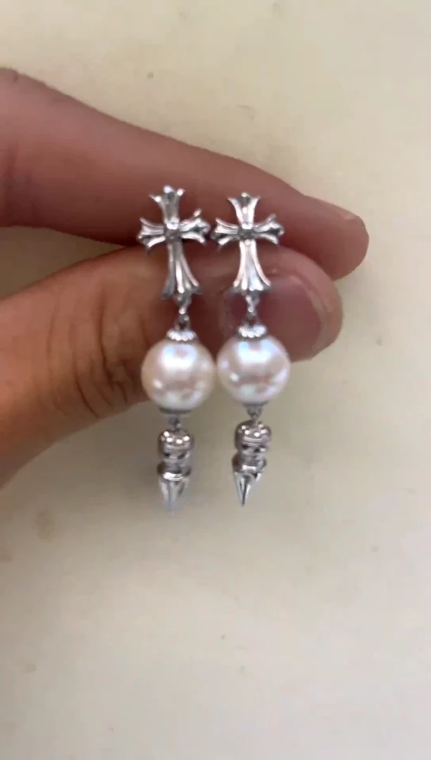 银S925镶嵌耳饰海水珍珠8-9