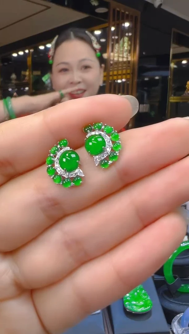 翡翠银S925镶嵌耳饰212（多样性发其一）