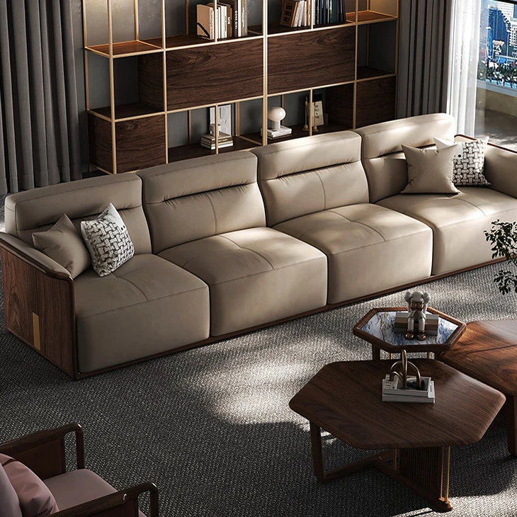 现代简约实木沙发北美黑胡桃木客厅直排组合大平层别墅高级感家具