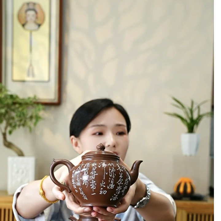 慕子-文化——紫泥刻绘大笑樱 紫砂壶1把