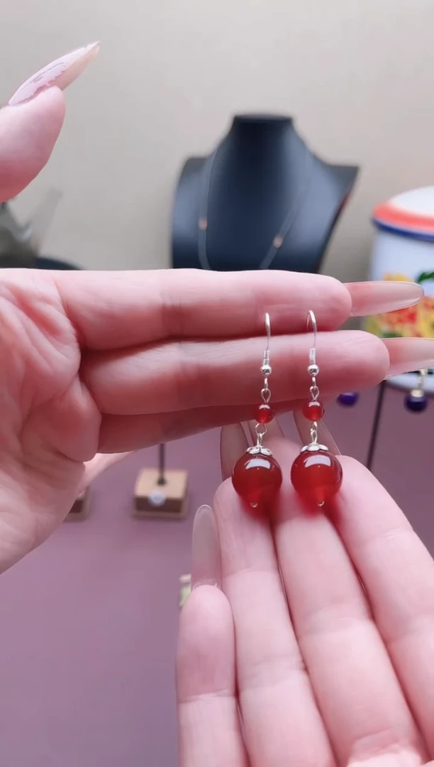 未镶嵌耳饰玛瑙/玉髓00红色2颗