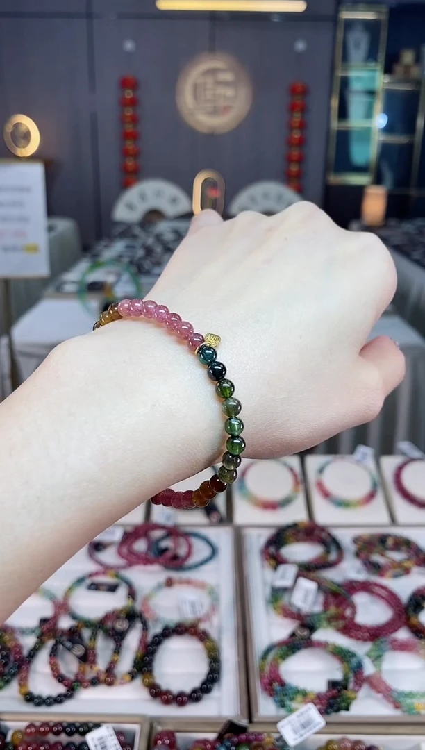 未镶嵌老矿碧玺彩虹单圈手串4mm+碧玺dan多样性发货一条