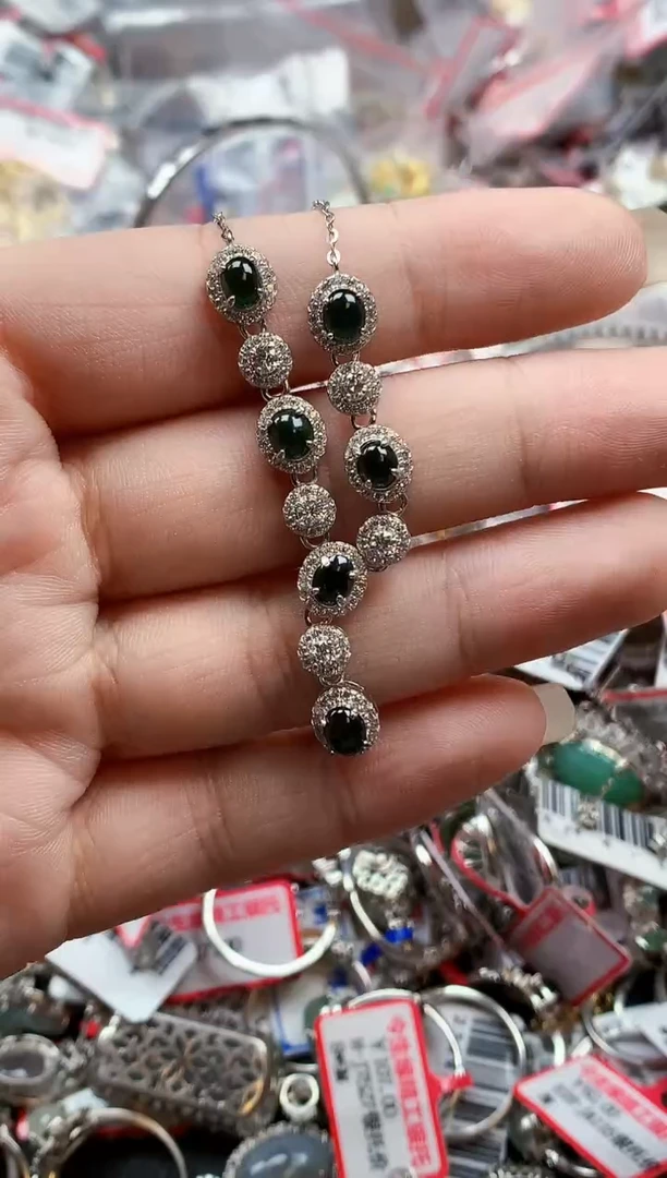 银S925镶嵌戒指翡翠天然A货缅甸翡翠