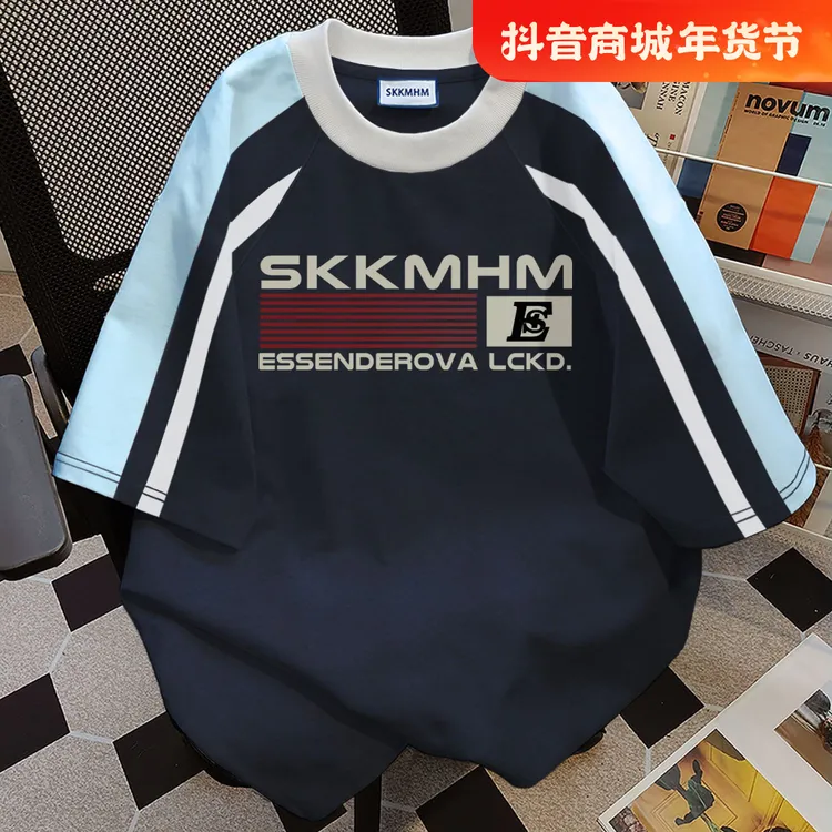 100%纯棉2025年夏季新款上衣美式街头字母印花宽松t恤休闲短袖女