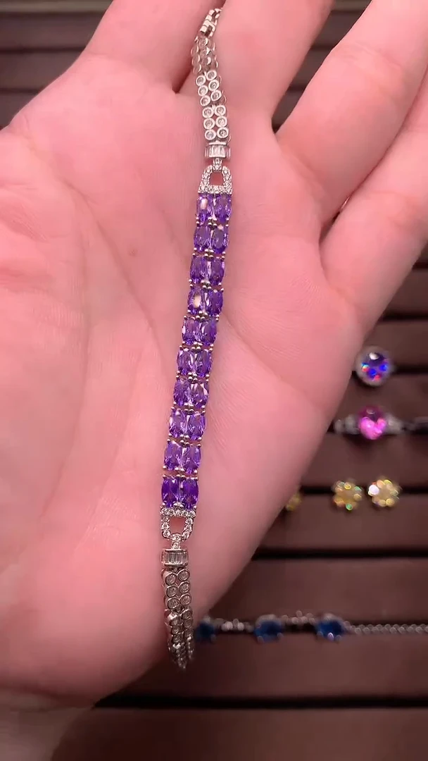 彩色蓝宝石手链银S925镶嵌.....
