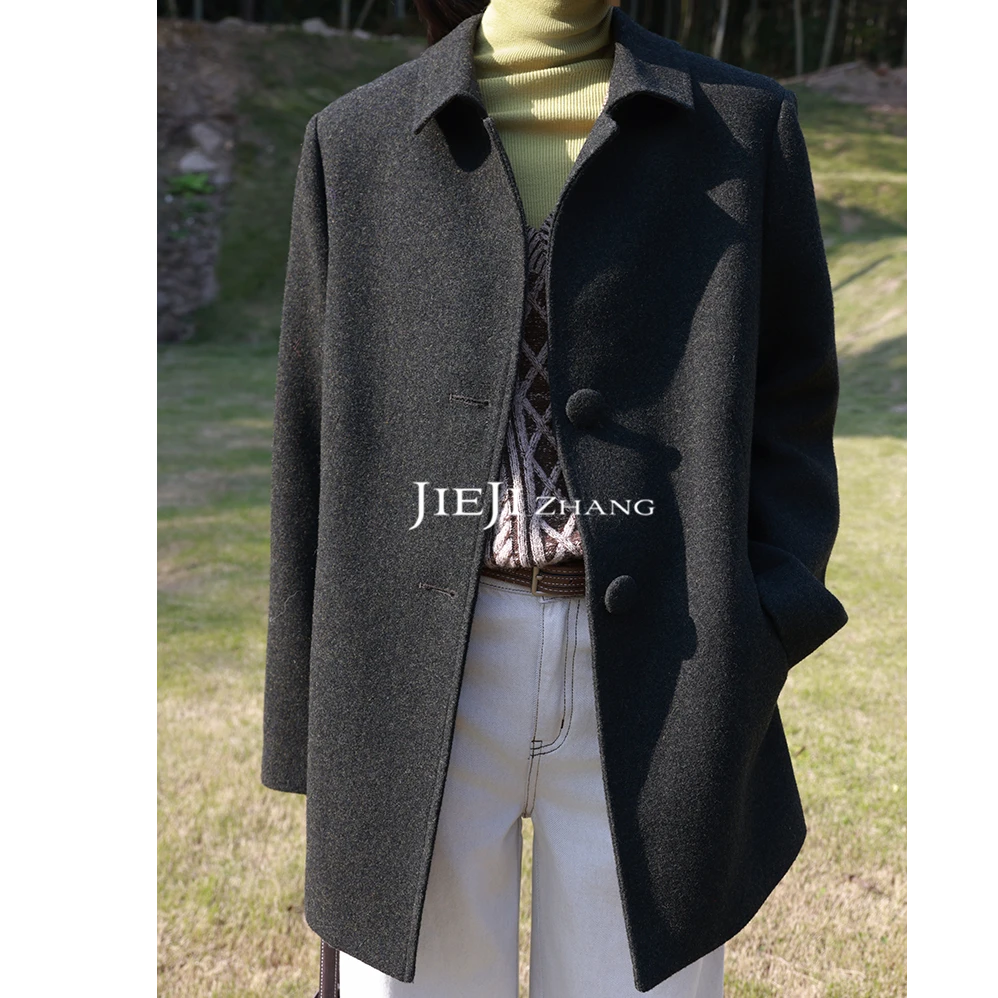 【JIEJI ZHANG】高级定制秋冬时尚百搭羊毛混纺大衣350990