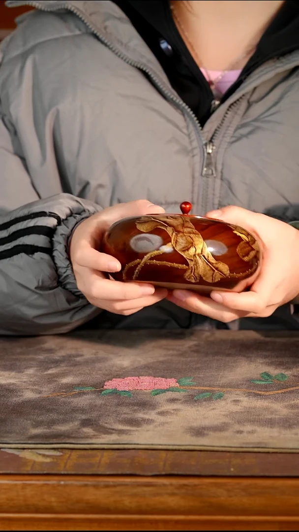 金丝楠戗金工艺手工绘画茶叶罐