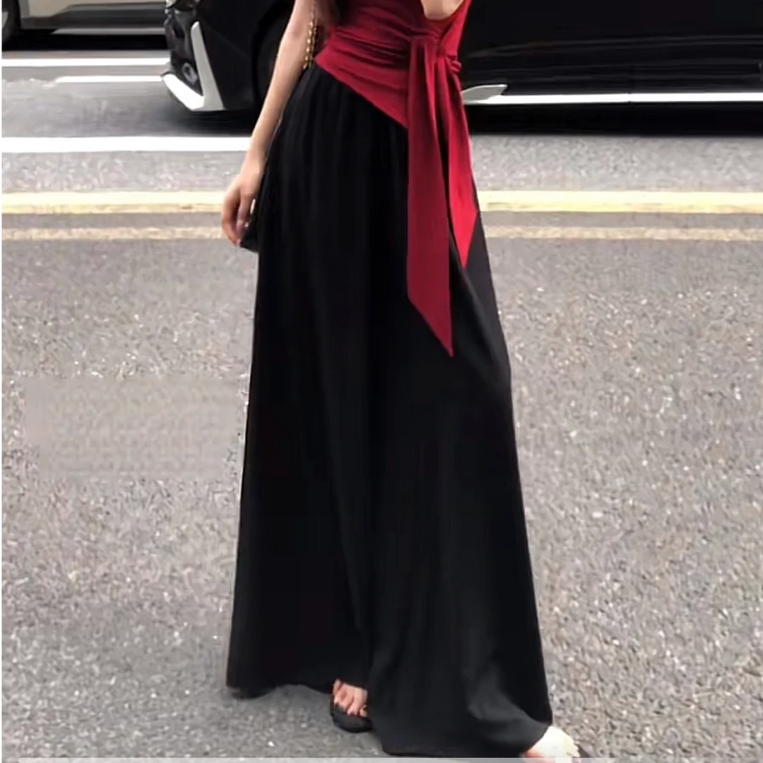 【清】大码休闲高腰气质阔腿裤2025夏季百搭宽松显瘦直筒长裤-1019