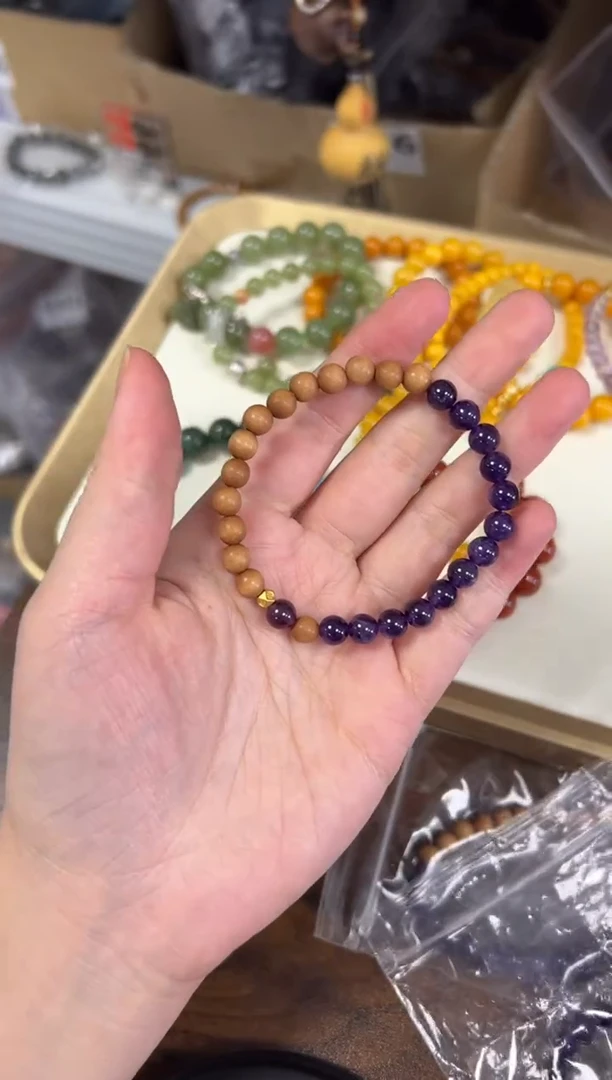 未镶嵌檀香木手串老檀香木紫晶款手串[1710]