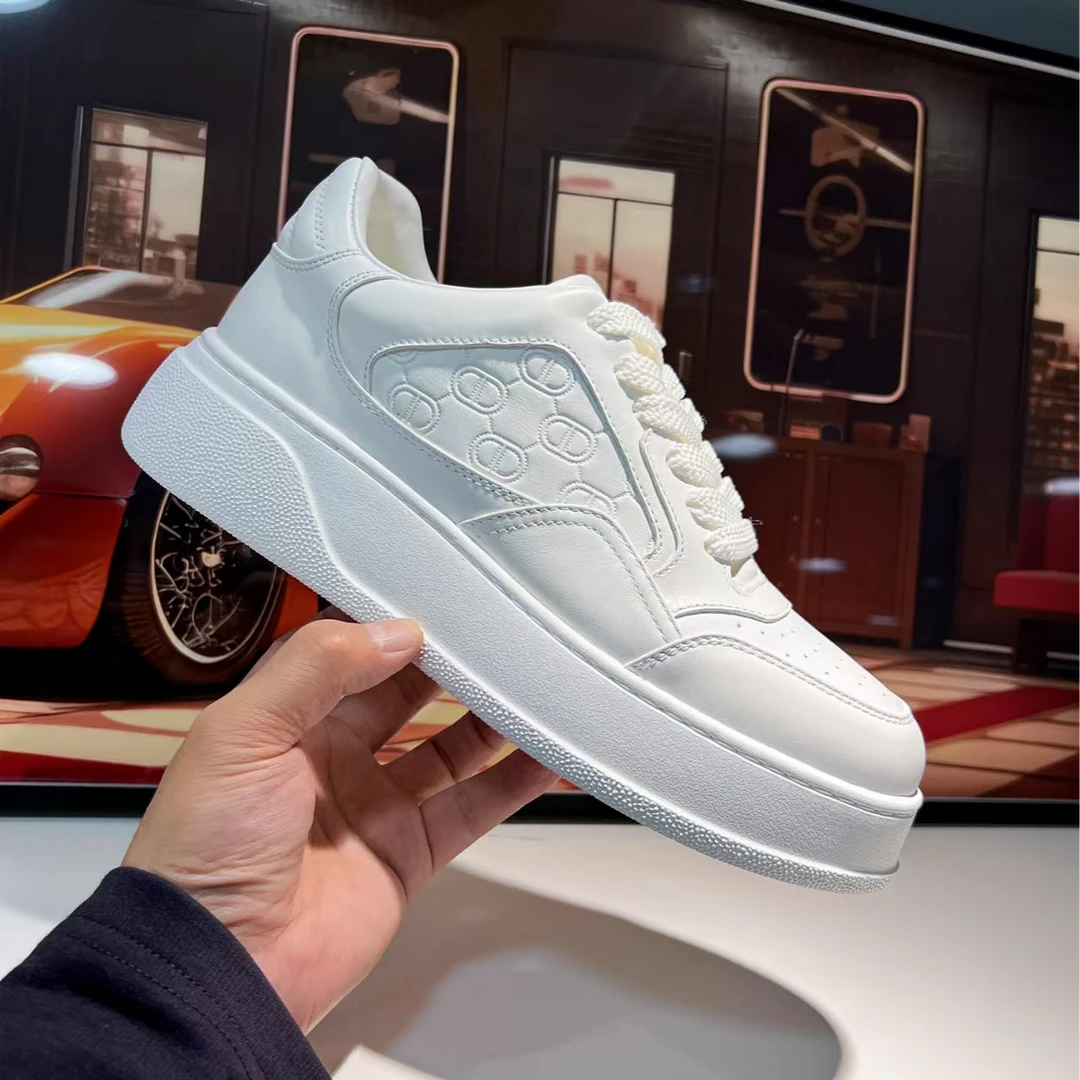 2025头层牛皮高端小白鞋时尚休闲男鞋厚底增高百搭白色真皮透气鞋