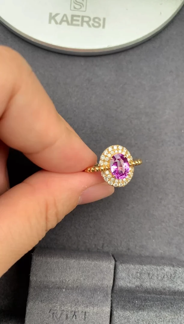 戒指彩色蓝宝石18K金镶嵌1.5ct粉蓝宝 定制 GE