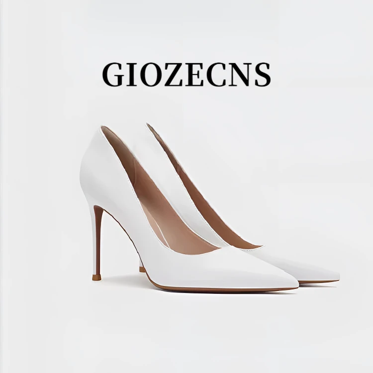 【明星同款】纪捷希白色高跟鞋女超高细跟尖头哑光气质职业黑色单鞋