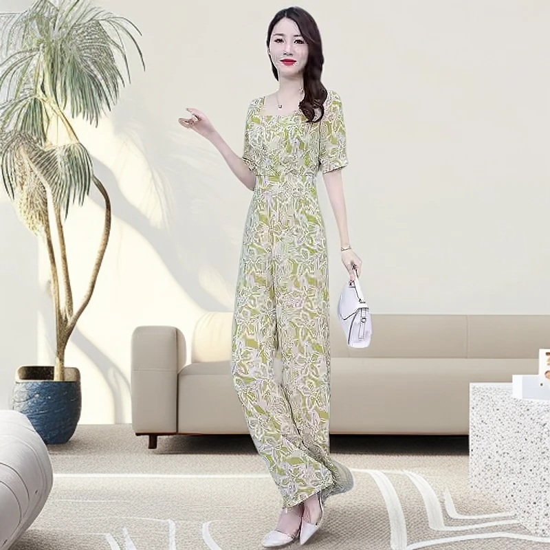 高端精致夏装2025新款雪纺连体裤套装女时尚气质显瘦连身裤连衣裤