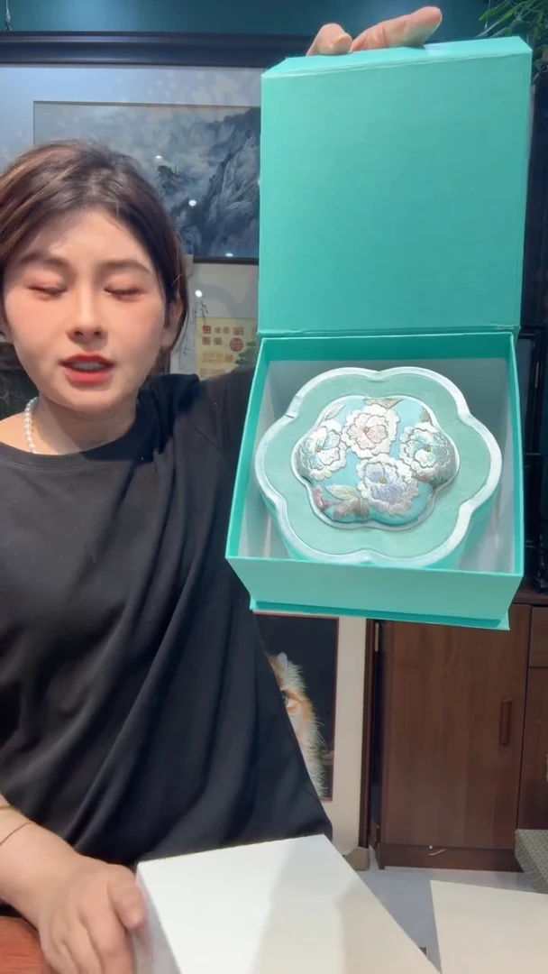 刺绣非遗苏绣手工刺绣双面绣真丝首饰盒海棠