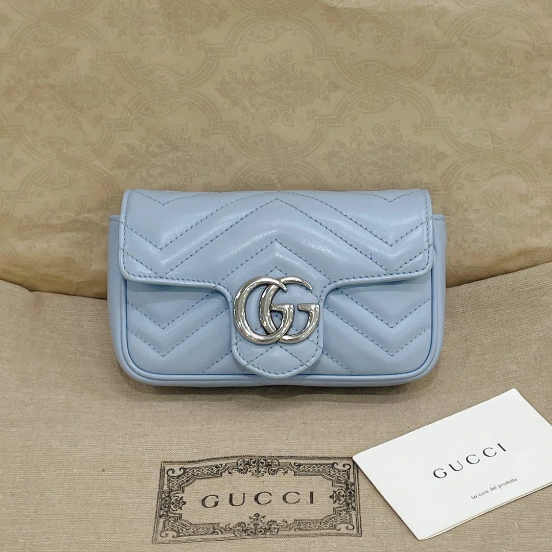 95新 GUCCI/古驰 新款蓝银扣迷你马蒙链条斜挎包时尚百搭