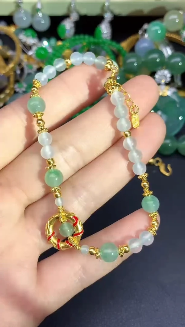 足金镶嵌手串翡翠336-雪姐翡翠天天见