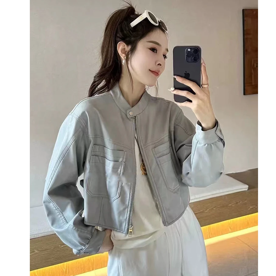 欧货皮衣外套短款2025春季新款高级机车服宽松pu小个子通勤夹克女