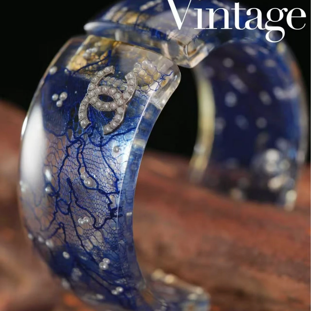 95新 Chanel/香奈儿 柚礼中古/香奈儿蓝色蕾丝亚克力手镯LZ408811