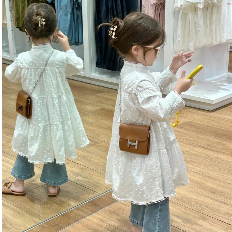女童春秋季公主裙牛仔裤女宝潮春装气质立领长袖衬裙公主连衣裙