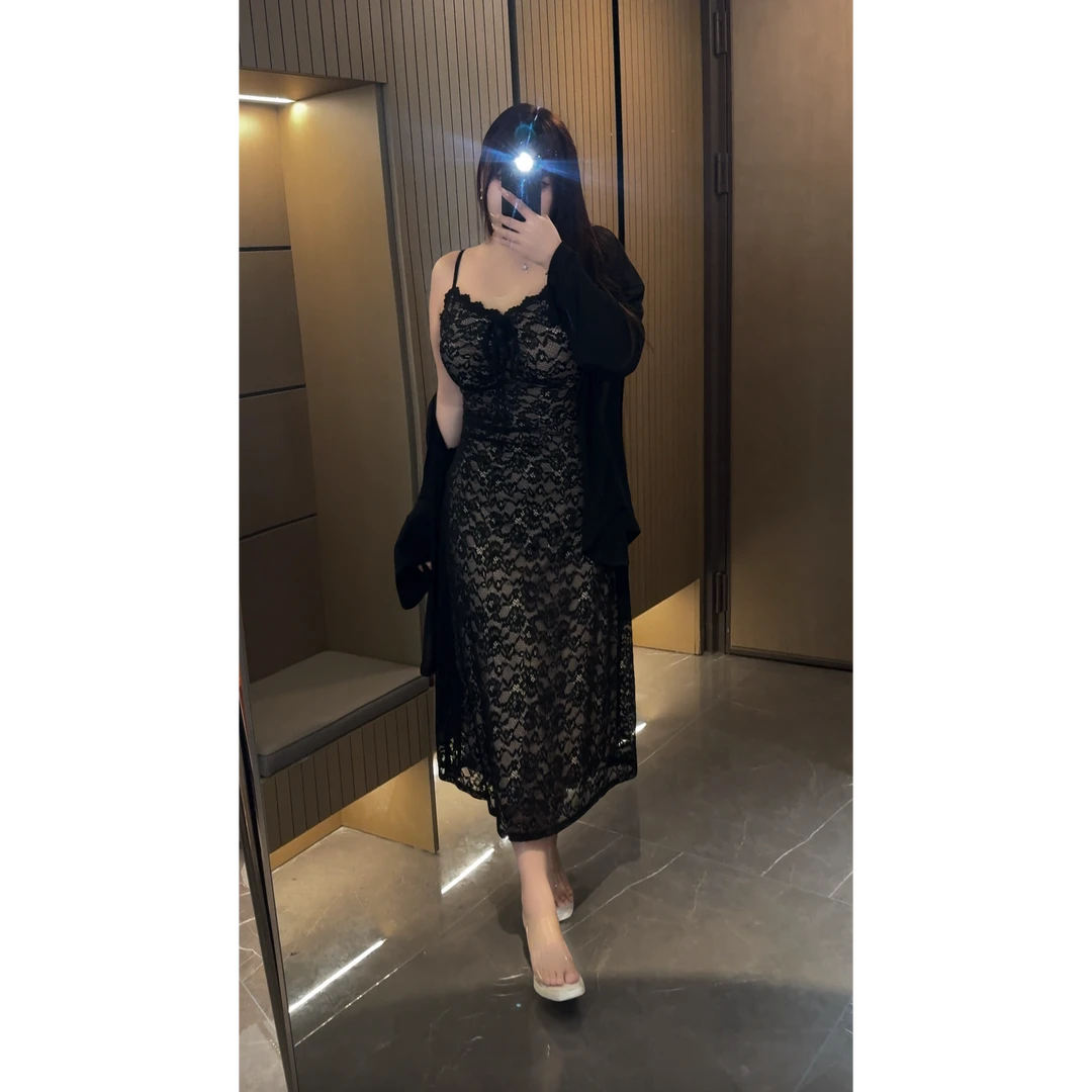 【清清】纯欲甜美风绑带蕾丝吊带连衣裙女设计感收腰显瘦长裙开衫