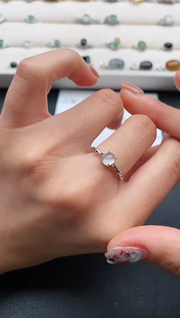 银S925镶嵌戒指翡翠66666666+6