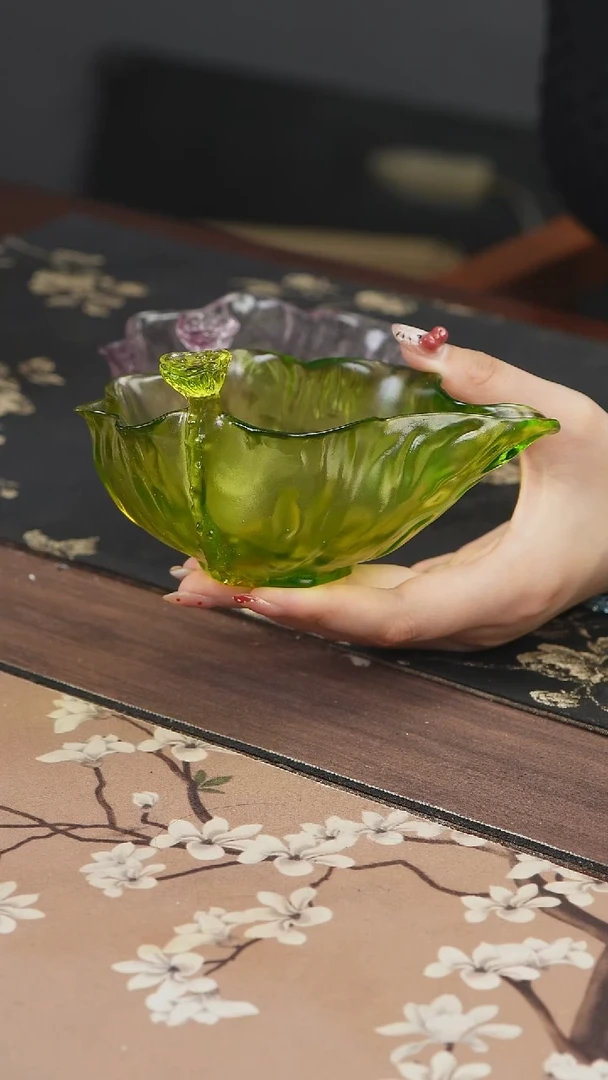 手工艺品琉璃绿色荷花公道