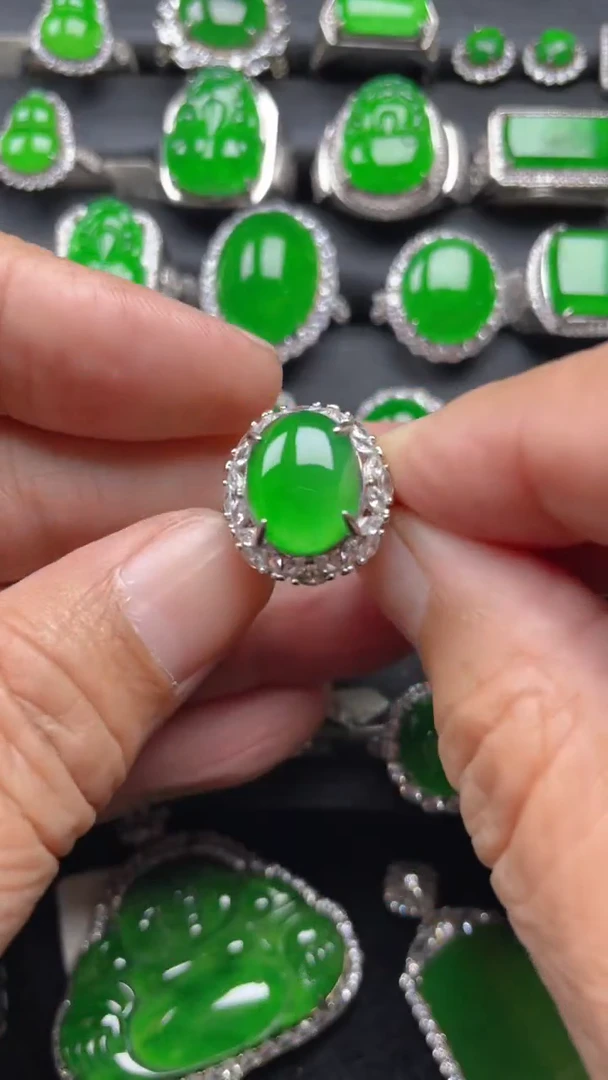 银S925镶嵌戒指翡翠翡翠