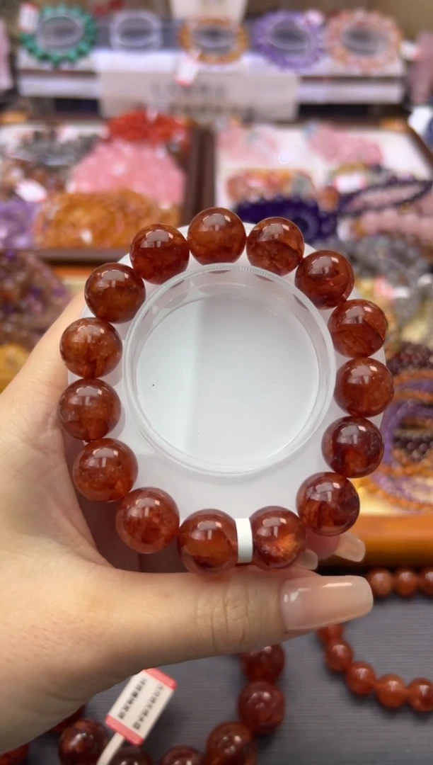 未镶嵌手串水晶红胶花14m+