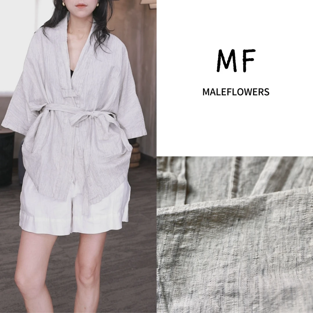 东倪MF 亚麻一粒扣开衫禅意外套国风领中式复系带 85B661