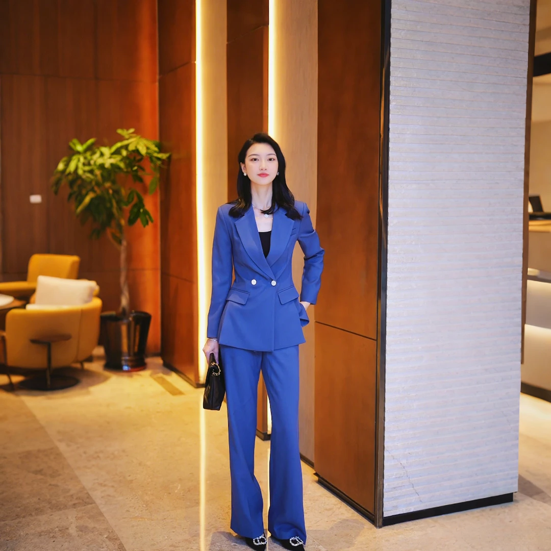 职业西装套装女轻职风春秋面试条纹戗驳领西装工作服西服通勤西服