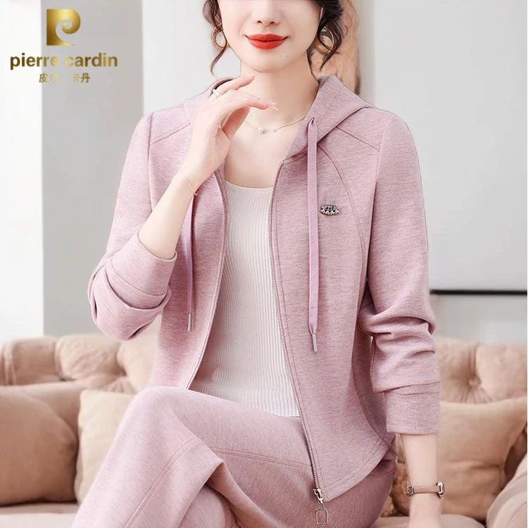 皮尔卡丹洋气秋季新款开衫连帽卫衣显瘦爆款套装休闲服两件套高奢