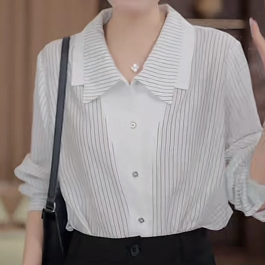 设计感轻奢气质条纹长袖衬衫女2025新款春季时尚宽松显瘦上衣衬衣