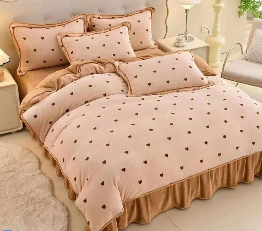 【桃心咖-四件套】200*230cm奶绒四件套轻奢柔软丝滑高密度宝宝绒