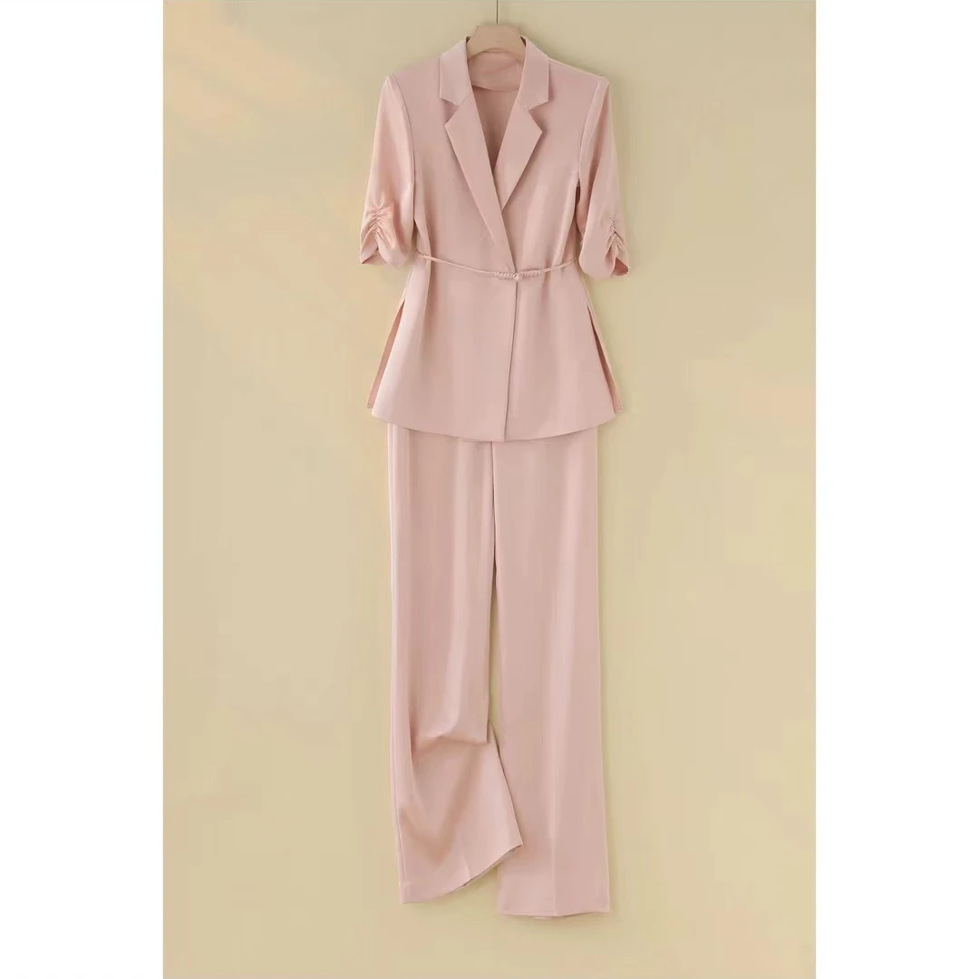 【538套装-YR】粉色职业西装2024夏季薄款气质女士西服套装