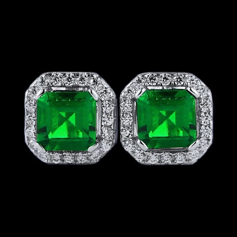 925银耳饰 时尚精美培育绿宝银耳环2020275