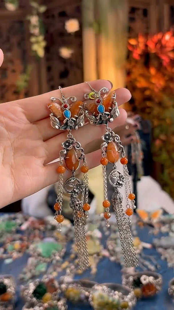 银S925镶嵌挂件翡翠耳环