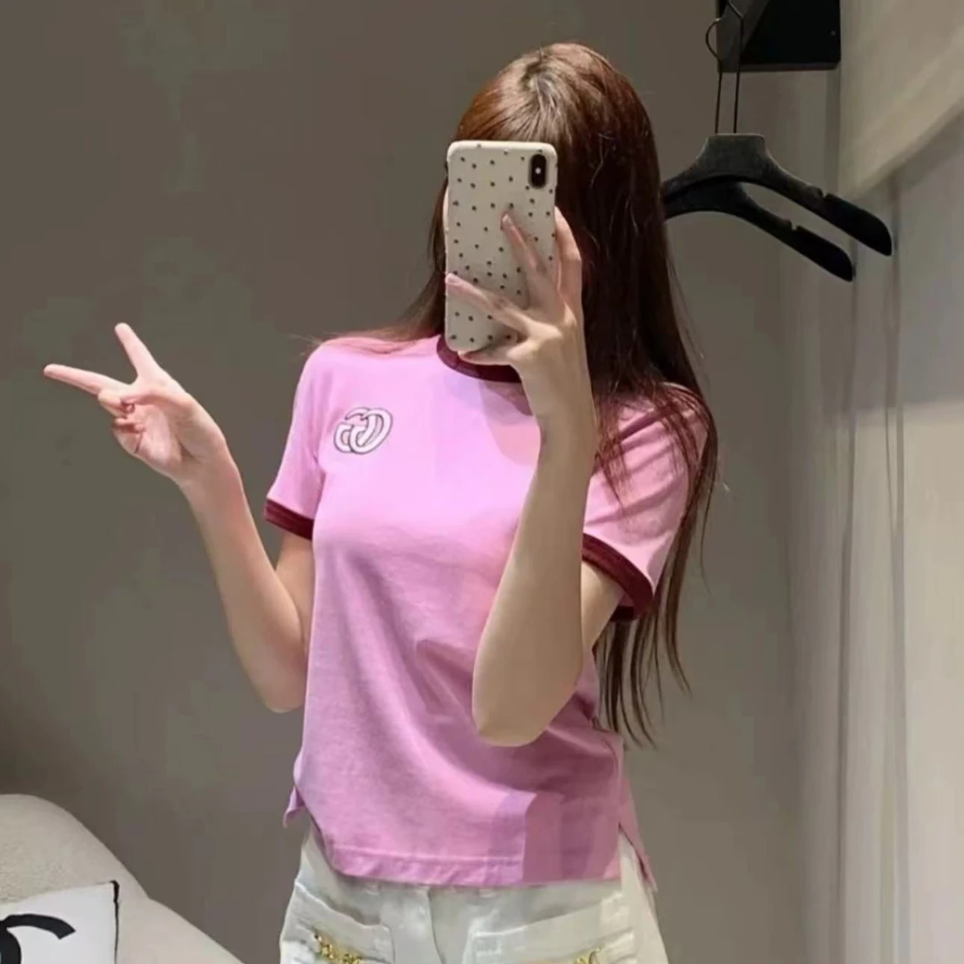 未使用 GUCCI/古驰 JT2 25年新款学院风粉色短袖