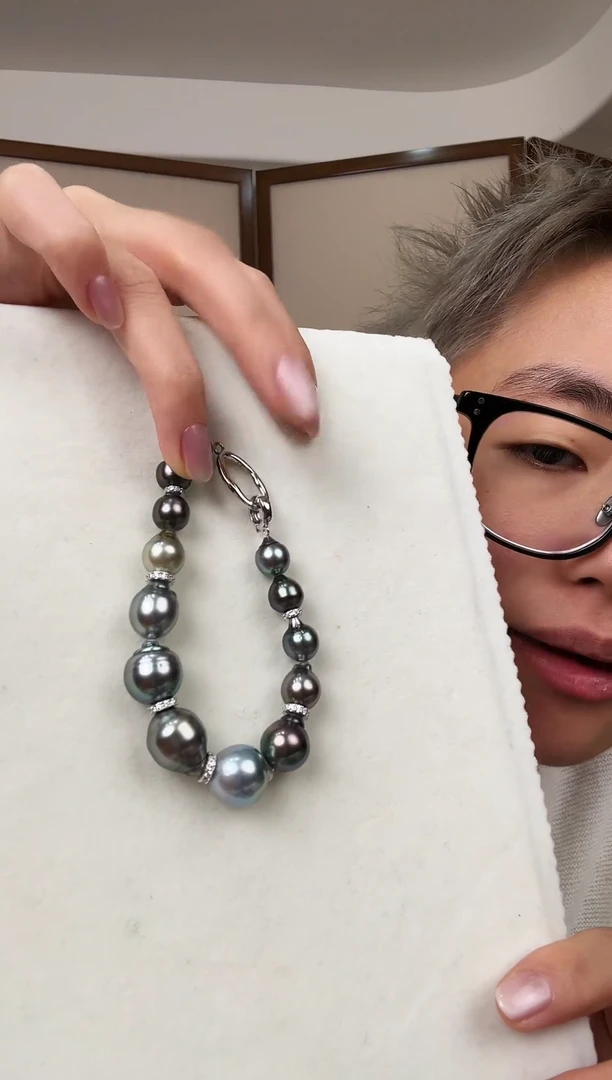 银S925镶嵌手绳海水珍珠银款海水大溪地珍珠手链