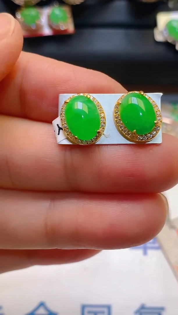 【闪购商品】翡翠耳饰银S925镶嵌天然A货翡翠1
