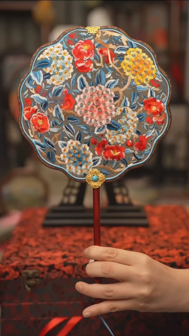 扇子团扇 绣花双面非遗