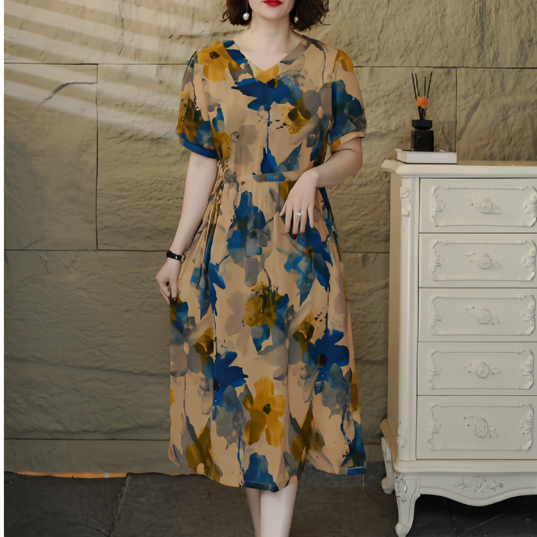 6532【依】夏季百搭时尚简约休闲显瘦遮肉减龄碎花连衣裙