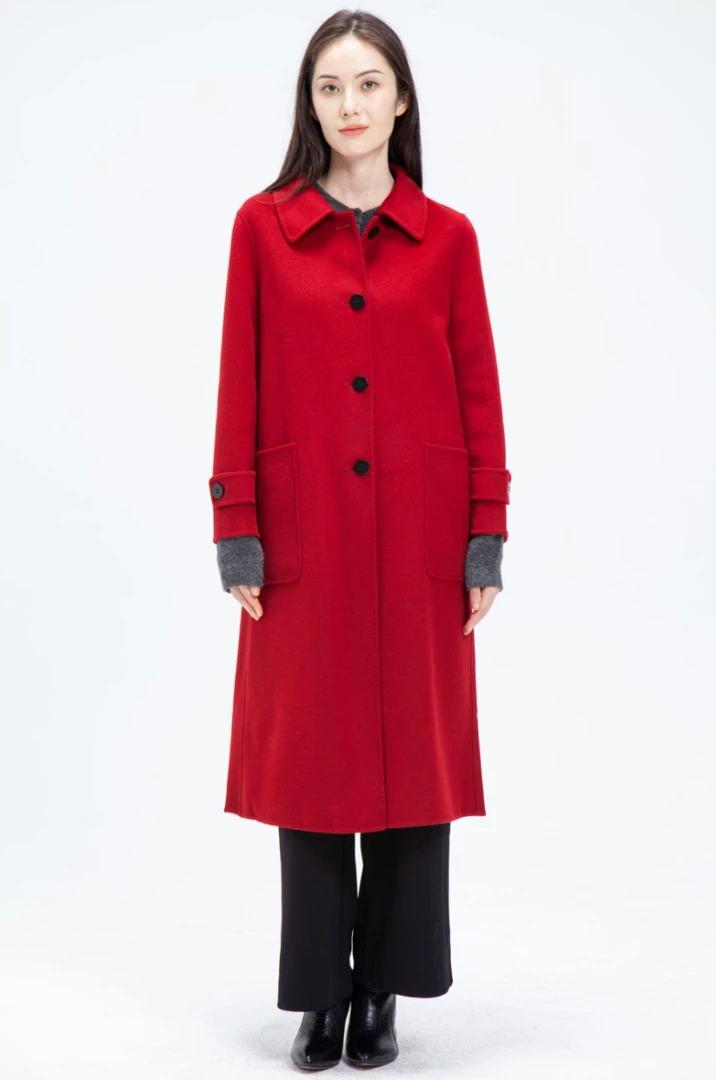 （福利爆款）10山羊绒高端双面呢大衣女款浴袍单排扣长款秋冬外套