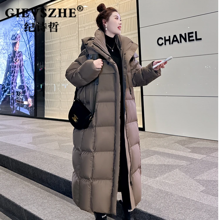 纪诗哲时尚90白鹅绒羽绒服女冬季2025新款爆款气质加厚长款外套女