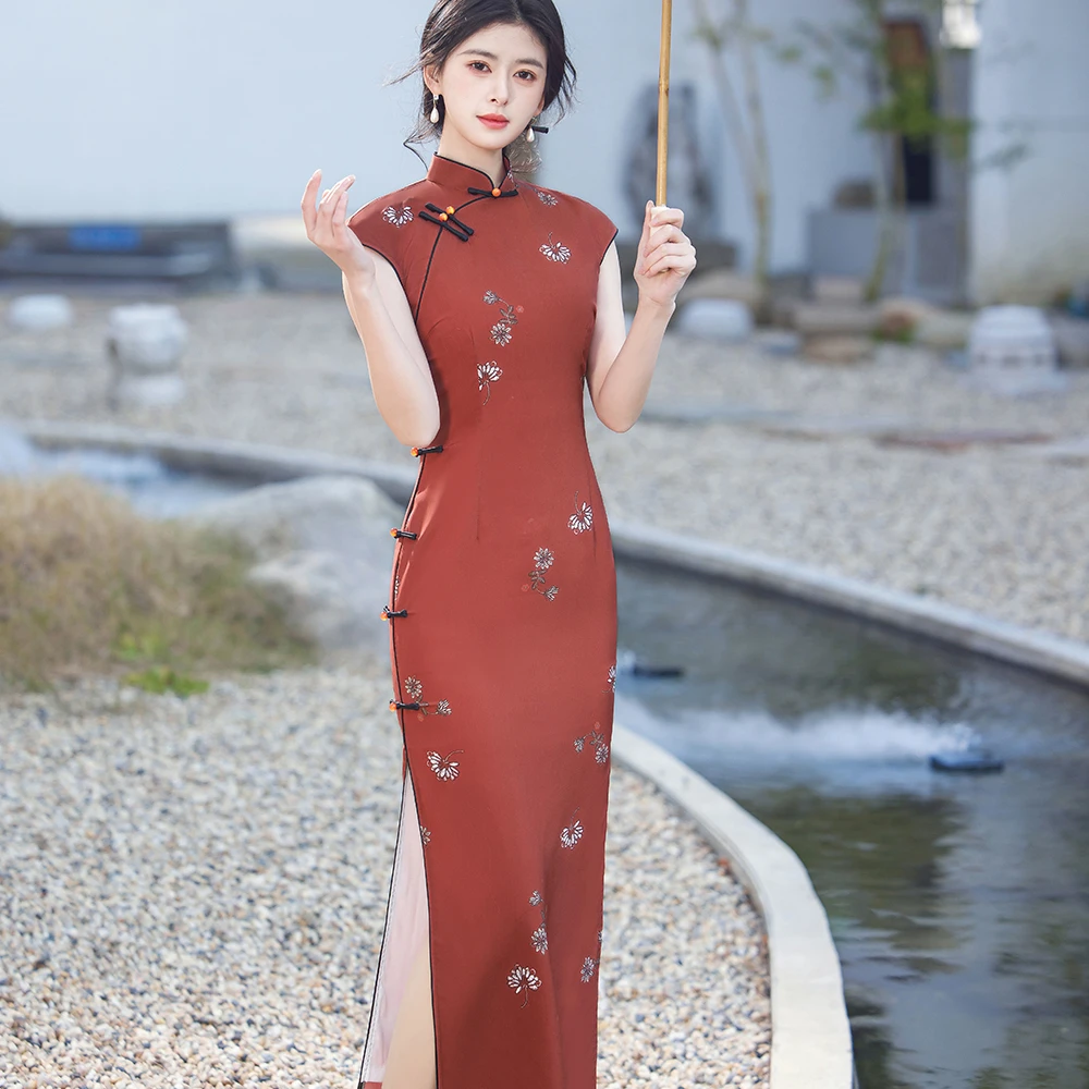【风清余】2025春款新出炉卡兰绒双层修身中长款日常气质优雅旗袍