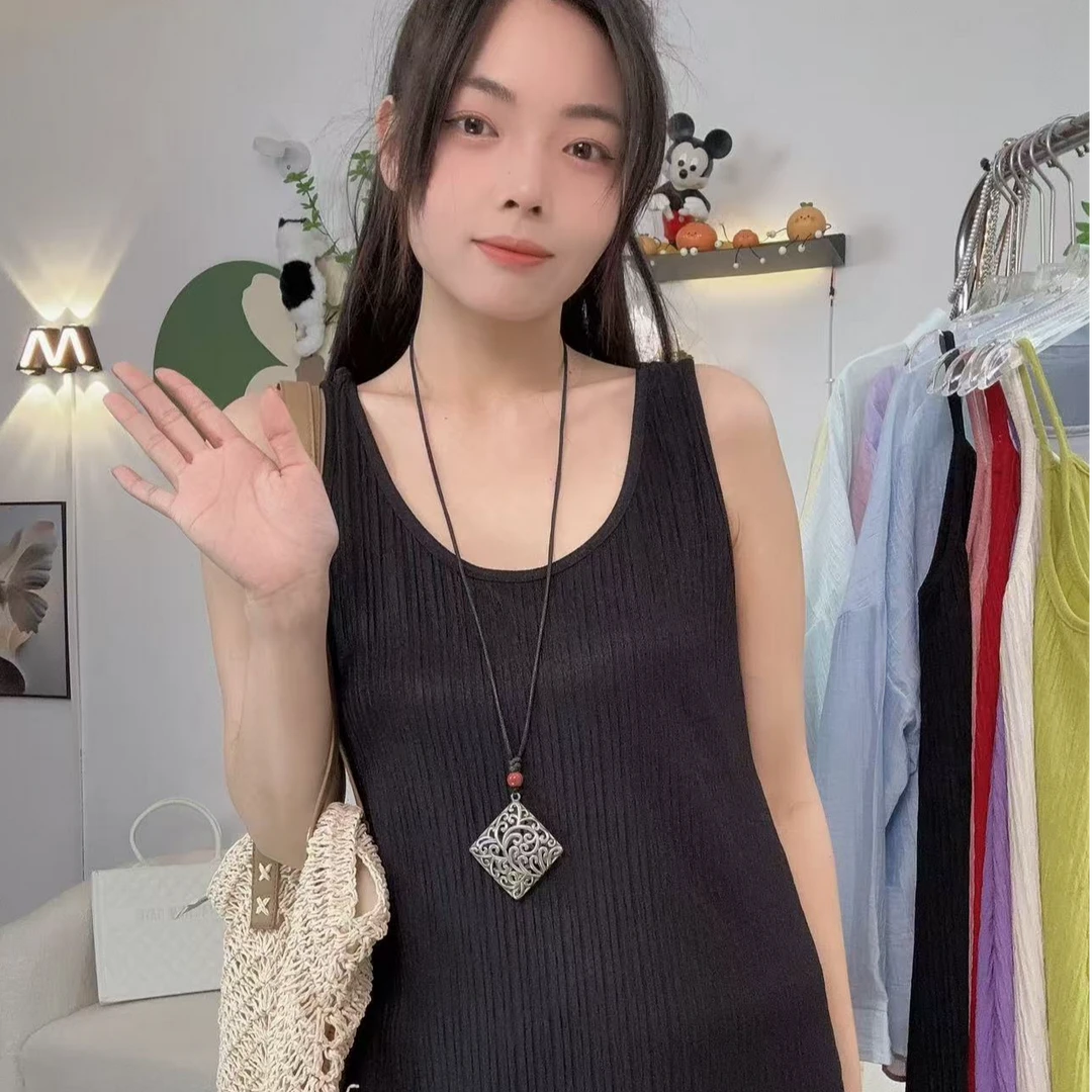 无袖背心连衣裙宽肩带长裙显瘦宽松黑色内搭时尚中长款纯色裙子